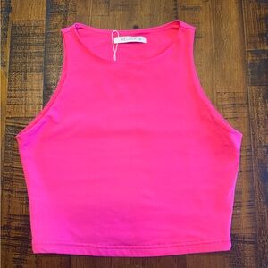 NWOT Reoria Neon Pink Sleeveless Crop Top | Modern Minimal Tank | Size Small